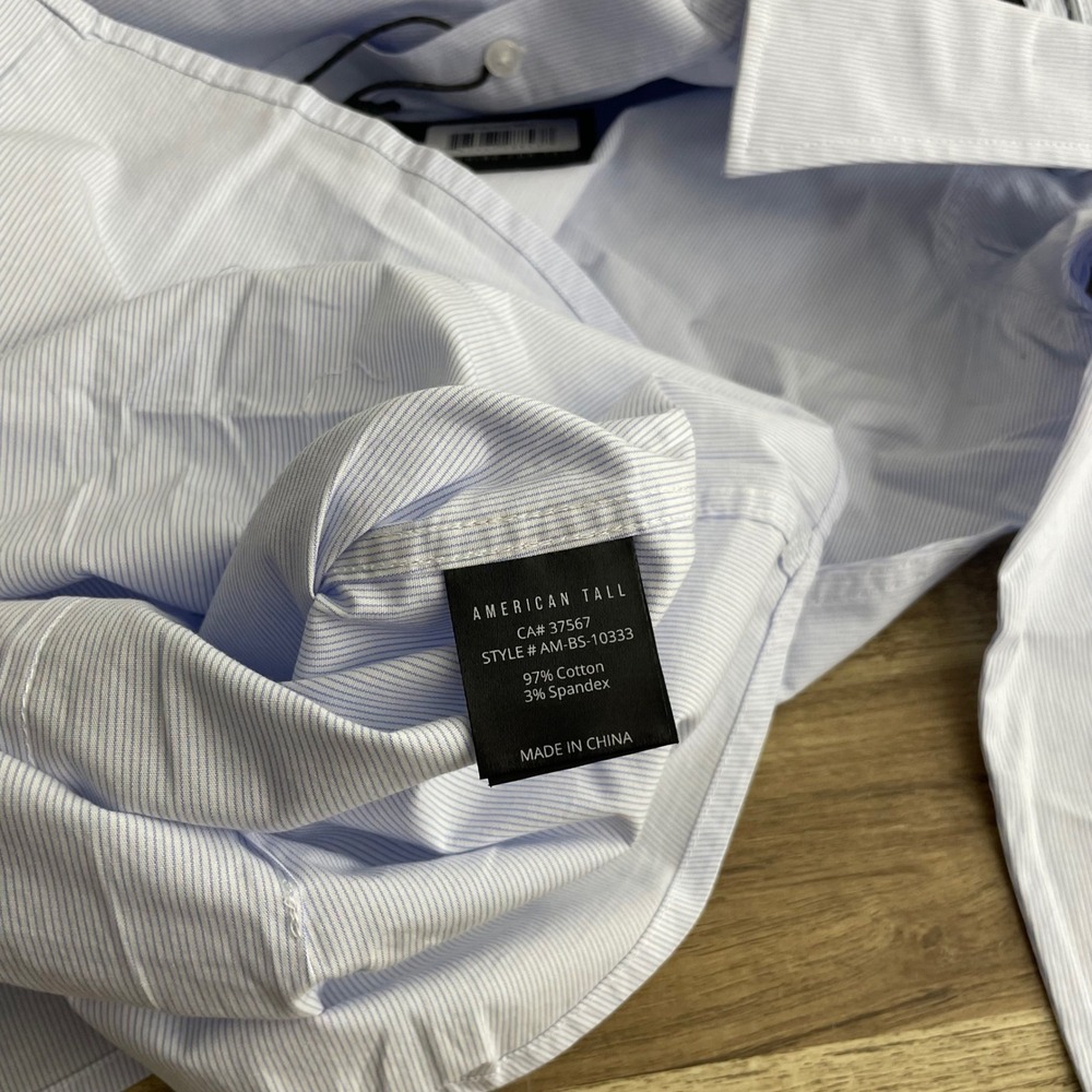 American Tall Mens Blue White Micro Stripe Dress Shirt Large Tall New With Tags - Picture 5 of 9